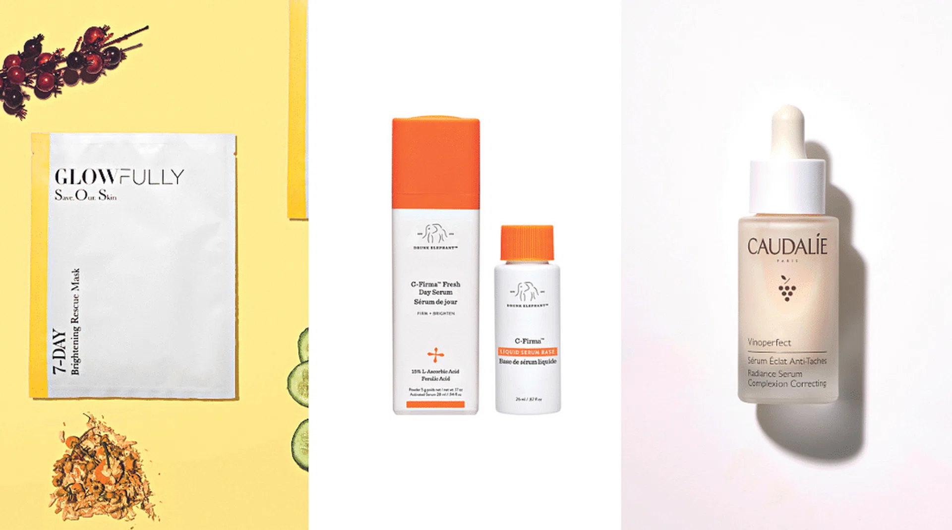 Credit: Glowfully, Drunk Elephant, Caudalie