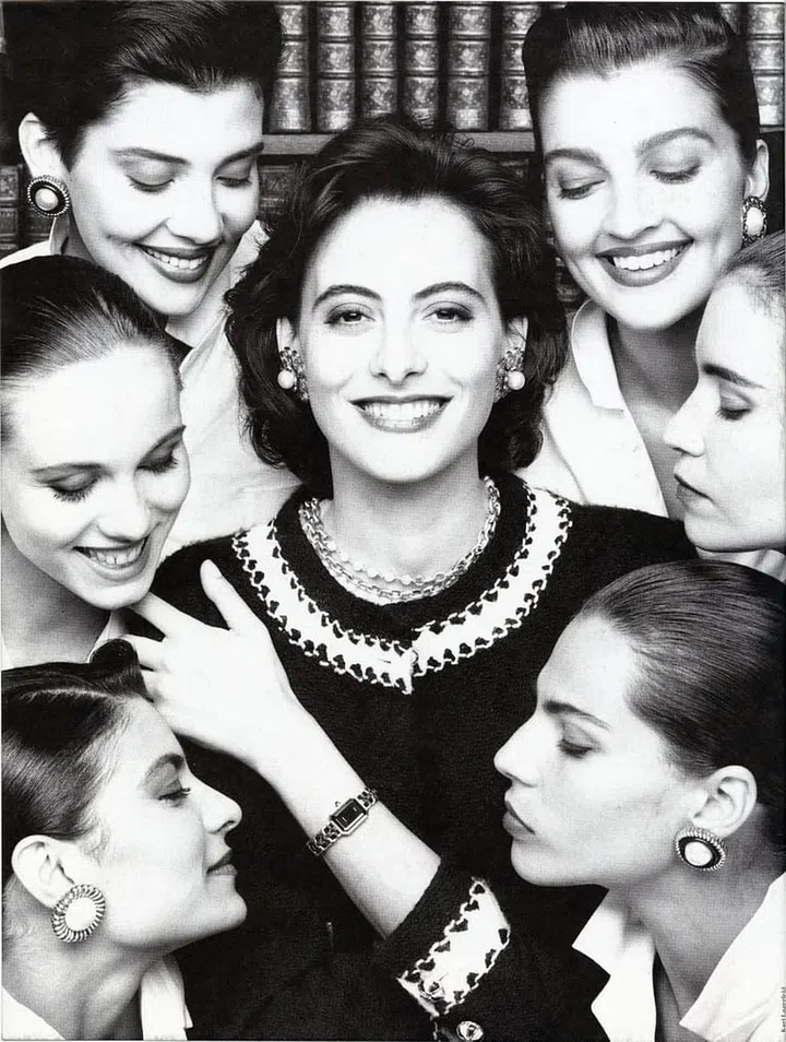 Credit:1987 Premiere watch press release shot by Karl Lagerfeld and featuring Ines de la Fressange, courtesy of Chanel