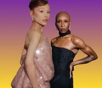 Ariana Grande in custom-made Balenciaga and Cynthia Erivo in Tiffany & Co. 