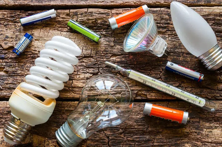 hazardous waste on a wooden background