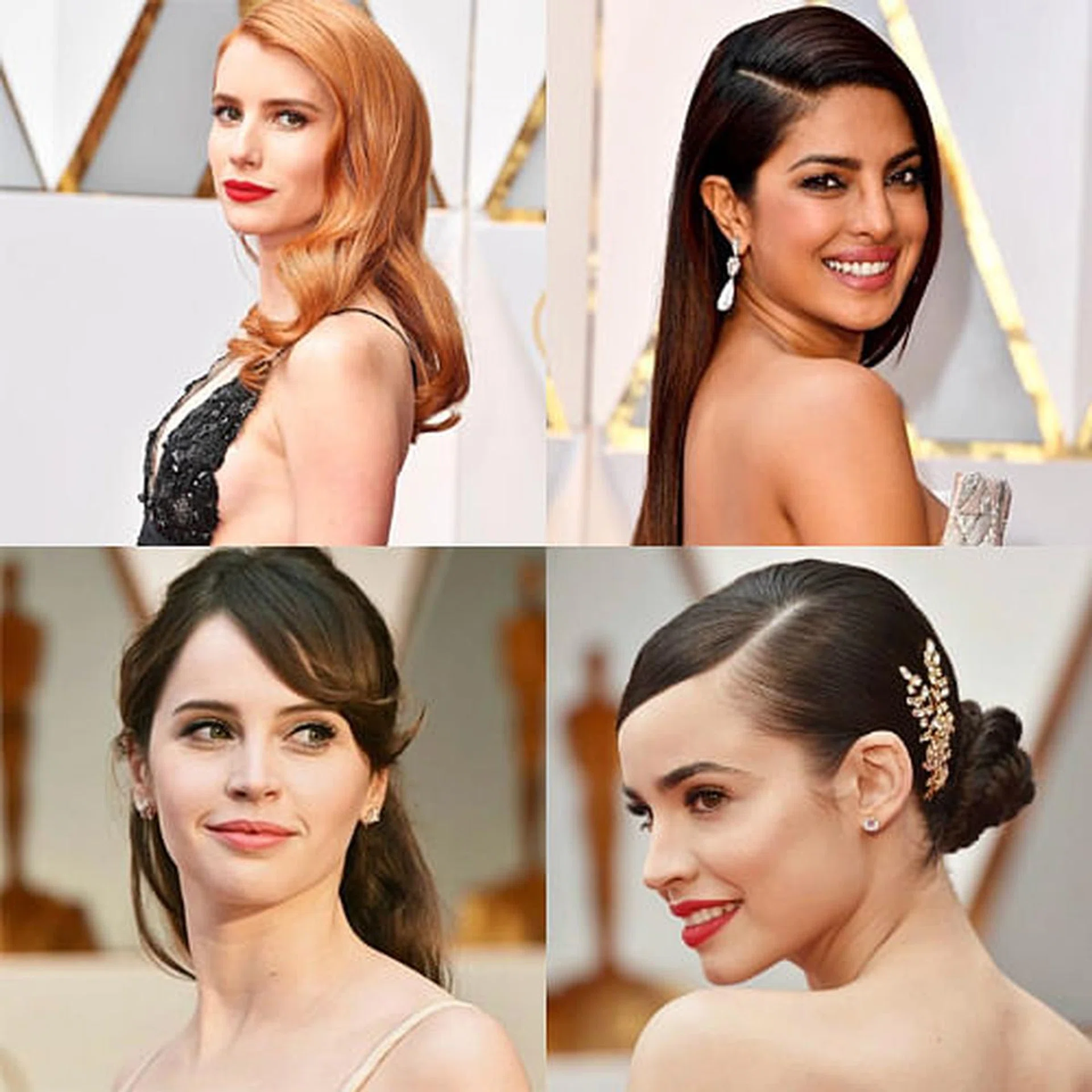 oscars 2017 red carpet beauty best hair makeup emma roberts felicity jones priyanka chopra