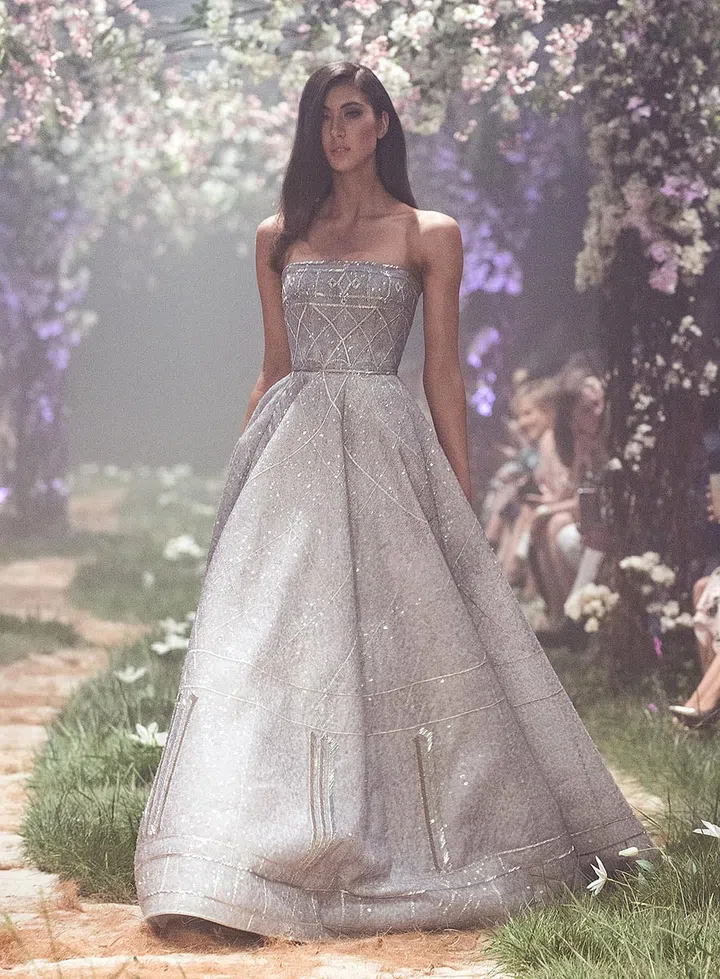 fitted lace wedding dress Paolo Sebastian 'Alexis' Lilac Lace V-neck Wedding Dress – Instant Filters 2