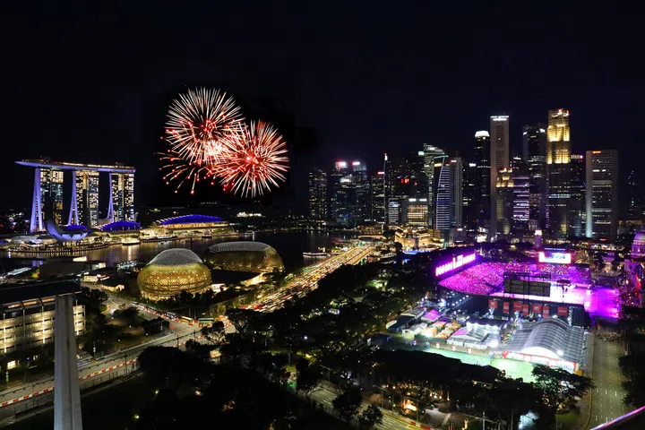 View of fireworks from both Swissotel The Stamford and Fairmont hotels.