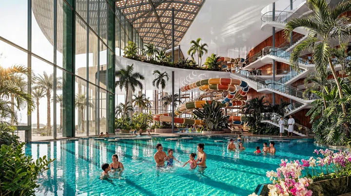 chtherme19 - Artist renderings of what Therme Singapore, a new wellness facility in Marina South slated to open in 2030, will look like.

Credit: Therme Singapore