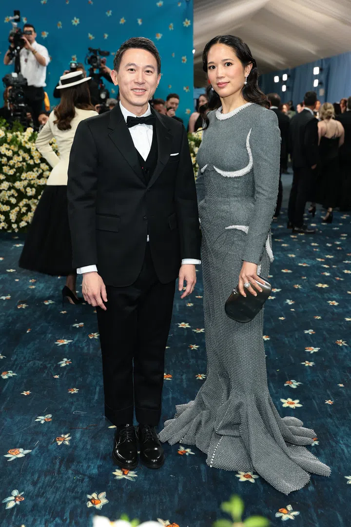 NEW YORK, NEW YORK - MAY 05: (L-R) Shou Zi Chew and Vivian Kao attend the 2025 Met Gala Celebrating "Superfine: Tailoring Black Style" at Metropolitan Museum of Art on May 05, 2025 in New York City.  (Photo by Dimitrios Kambouris/Getty Images for The Met Museum/Vogue)