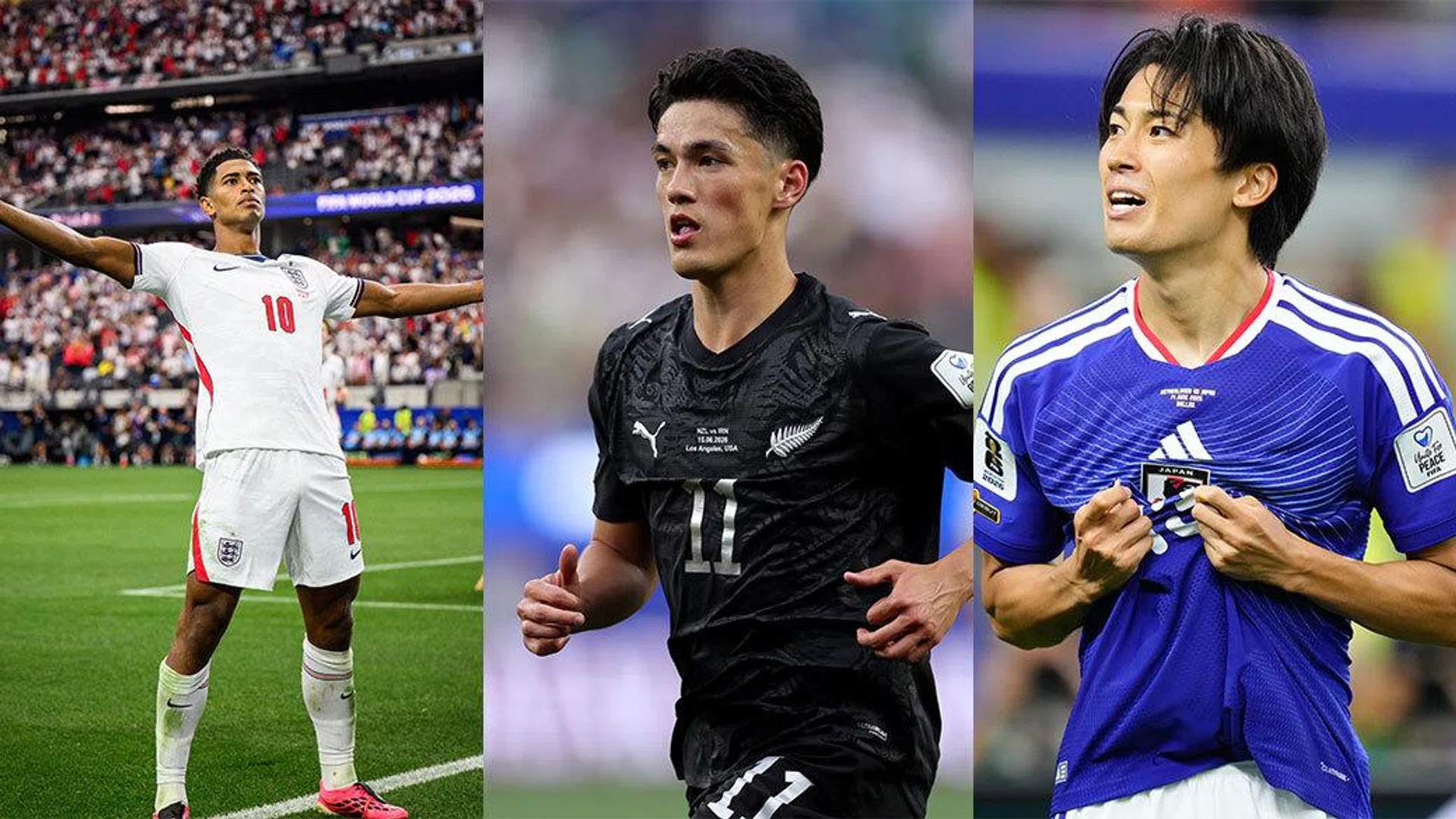 Jude Bellingham, Elijah Just, Keito Nakamura at the 2026 FIFA World Cup