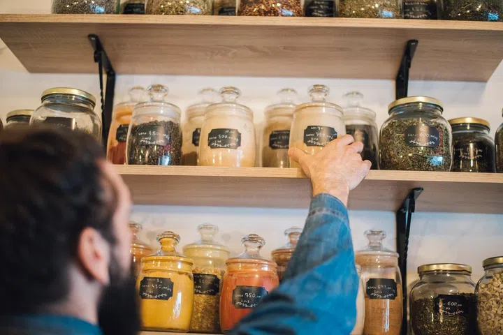 Young man at the healthy food store