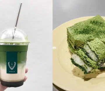 matcha latte and tiramisu