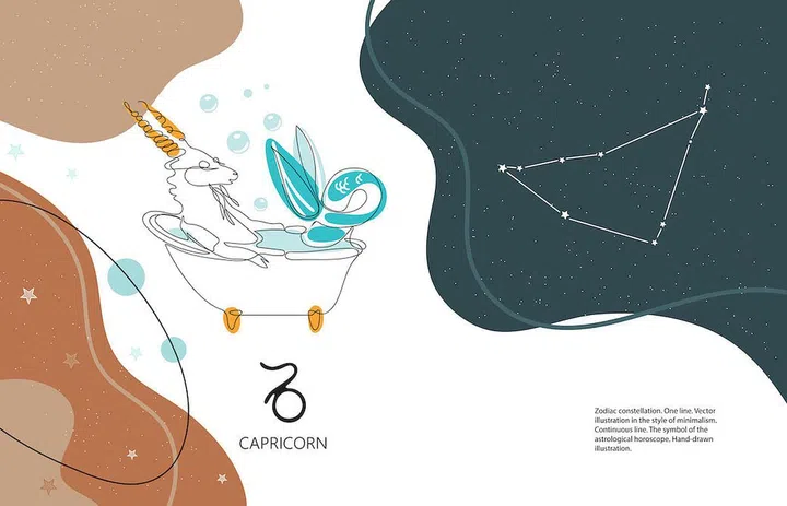Zodiac background. Capricorn constellation. Horizontal banner. One line.