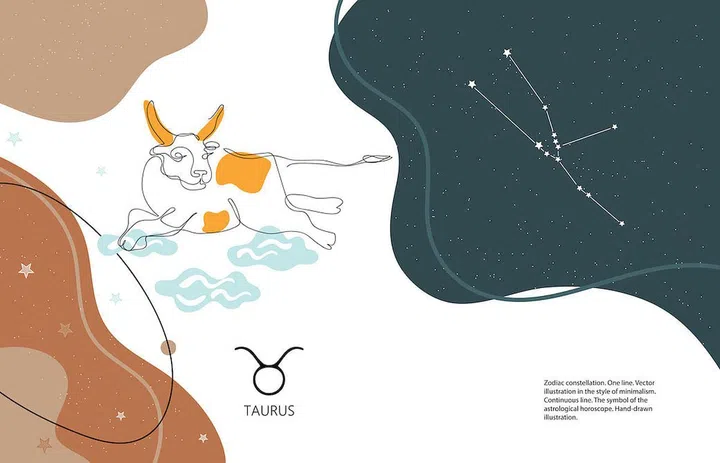 Zodiac background. Constellation Taurus. Horizontal banner. One line.