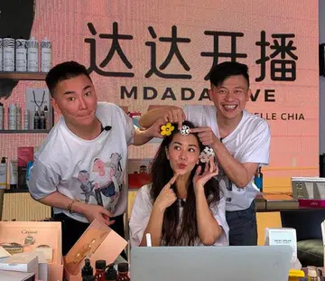(From left) Celebrity hairstylist Addy Lee, actress Michelle Chia and actor Pornsak aired their first live-stream to hawk products on Facebook last September.