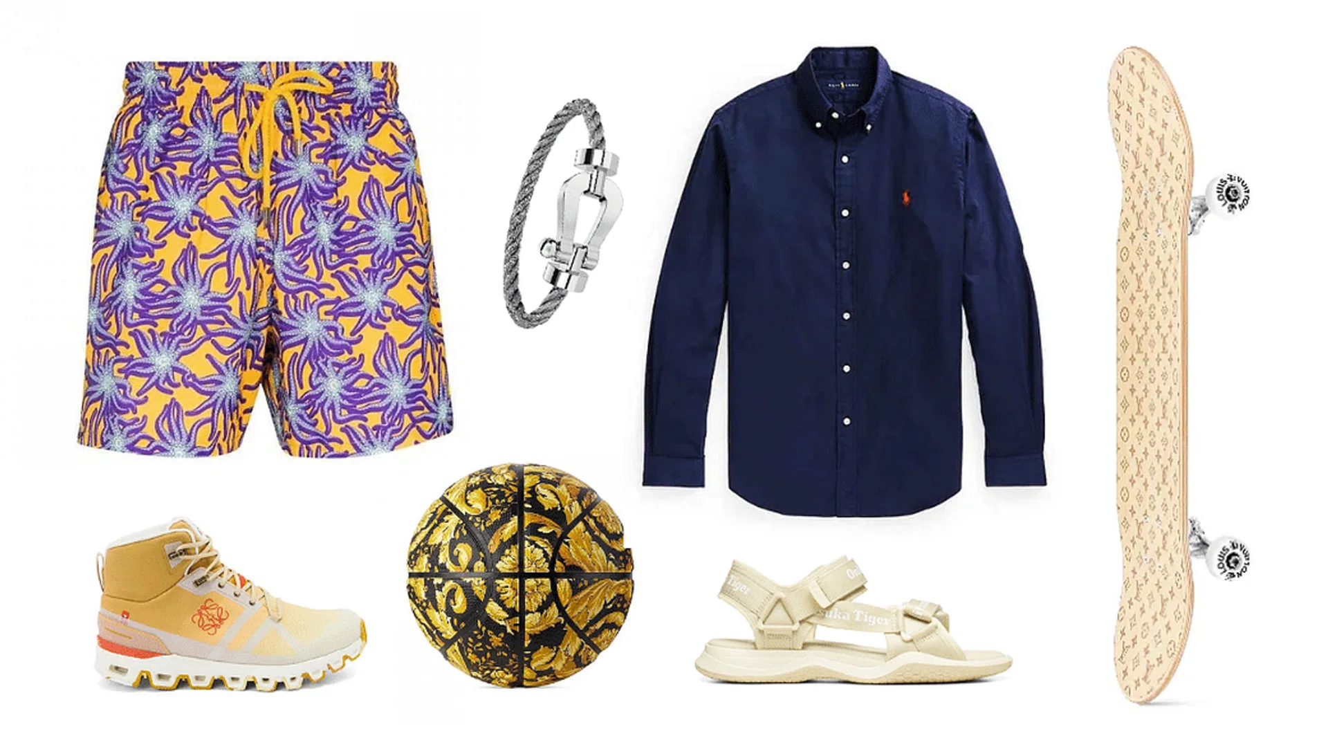Credit: Farfetch, Louis Vuitton, Versace, Loewe, Fred, Onitsuka Tiger, Ralph Lauren