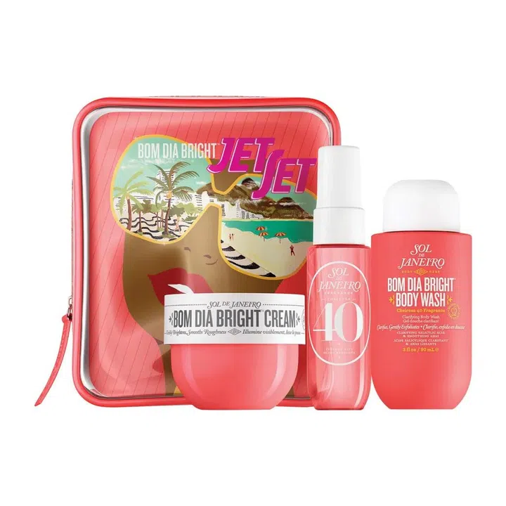 bom dia bright jet set mini sol de janiero skincare set
