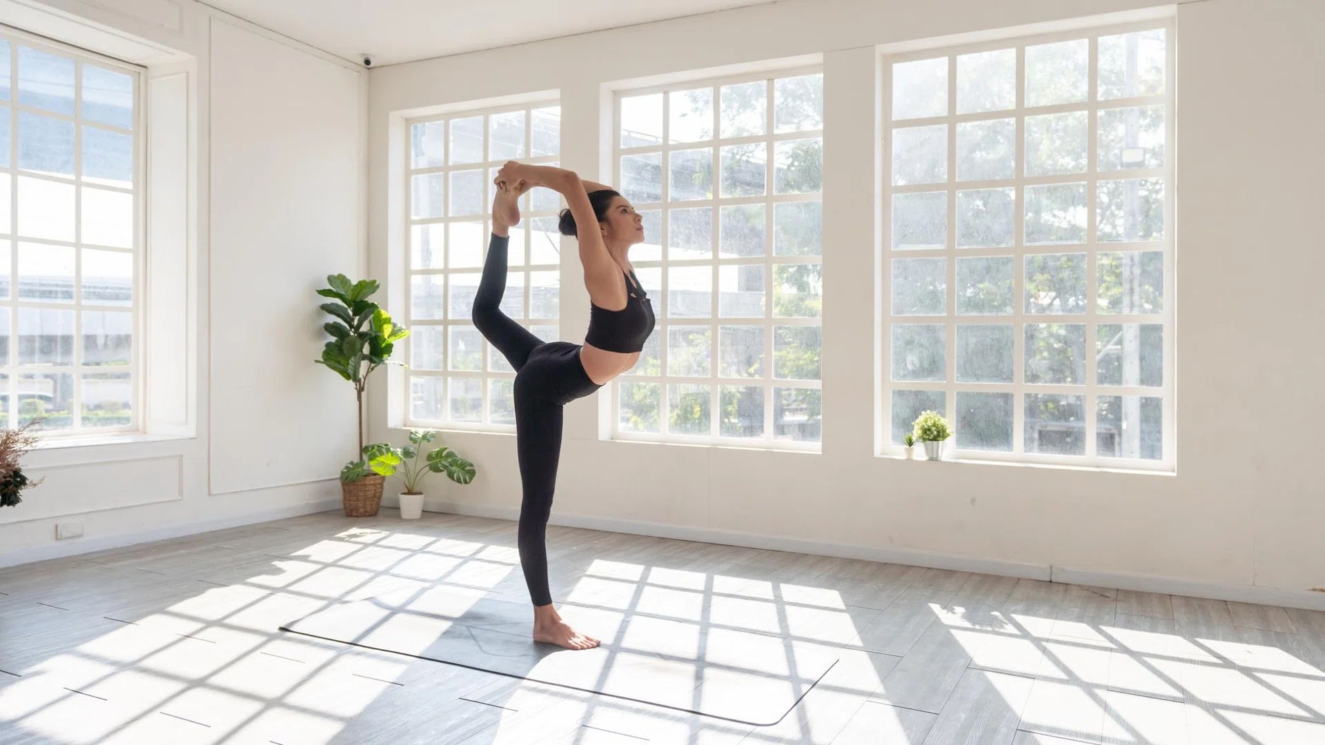 Woman doing yoga in leggings