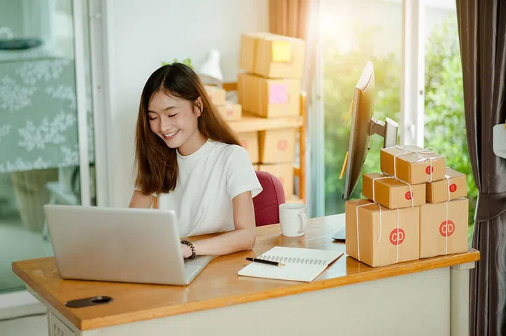 beautiful women owner business woman work at home for online shopping .online business concept