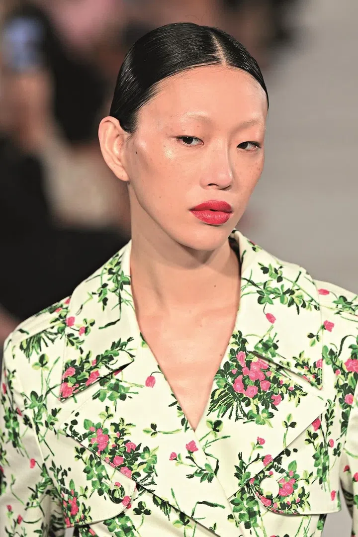 A model’s Beauty close up at Carolina Herrera Spring Summer 2023 Women Ready to Wear Fashion Show on September 2022 in New York, USA