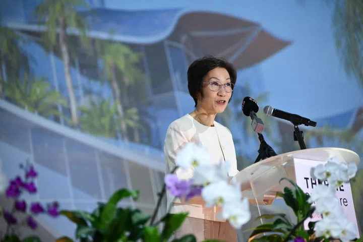 ST20260619-202634400420-Lim Yaohui-Christine Tan-chtherme19/
Address by Guest-of-Honour (GOH) Ms Grace Fu Hai Yien, Minister for Sustainability and the Environment and the Minister-in-charge of Trade Relations, during groundbreaking ceremony of Therme Singapore, a landmark S$1 billion wellbeing destination set to open in 2030, at IMBA Theatre on June 19, 2026.
Located on a 4-hectare waterfront site next to Marina Barrage and Gardens by the Bay, Therme Singapore will be the Group’s first destination in Asia, designed to be inclusive for all.
(ST PHOTO: LIM YAOHUI)