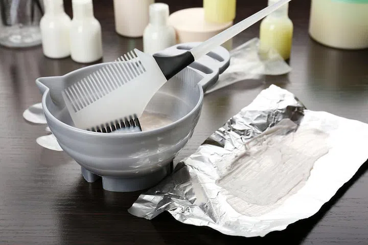 Hairdresser accessories for coloring hair, close-up