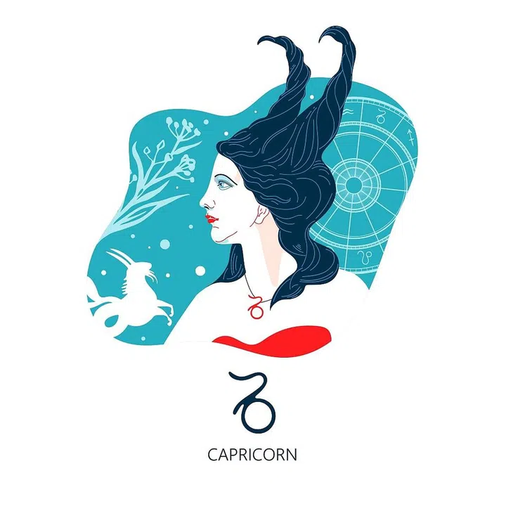Capricorn zodiac sign. The symbol of the astrological horoscope. Vector illustration. Portrait of a girl.