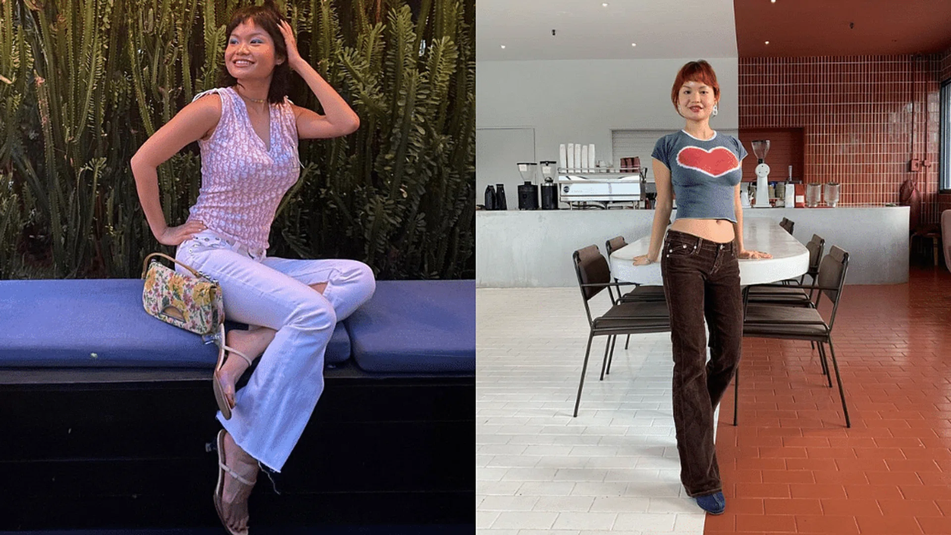 michelle, the author, wearing two different pairs of low rise jeans