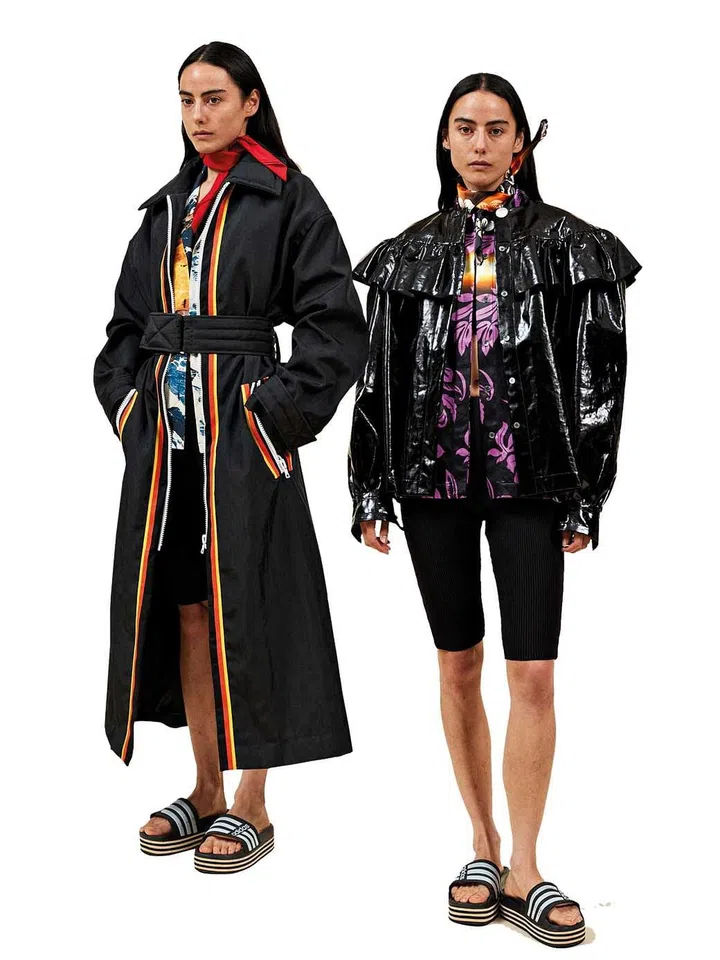 Rogge’s personal favourites from the SS’21 collection are the nylon raincoat and patent linen ruffled yoke shirt.