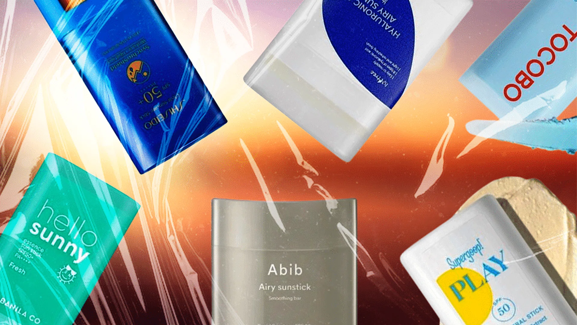 Lineup of sun stick SPF products, showing portable and mess-free sun protection options.