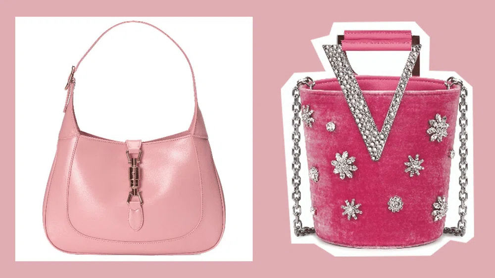 Pink designer handbags on sale hotsell