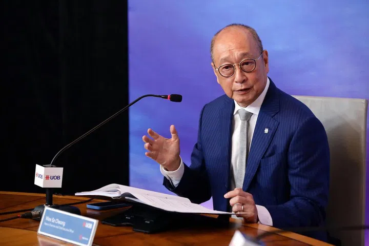 Wee Ee Cheong, chief executive officer of United Overseas Bank Ltd. (UOB), speaks during a news conference in Singapore, on Thursday, Feb. 23, 2023. UOB shares fell the most in about a year after fourth-quarter profit missed estimates, as a bumper dividend was overshadowed by weakness in wealth management and a forecast for higher lending costs. Photographer: Suhaimi Abdullah/Bloomberg via Getty Images