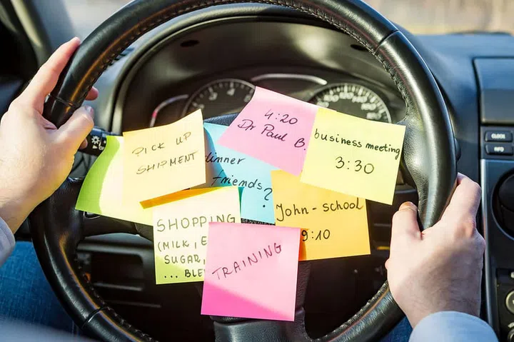 busy work do post notes list chaotic stress errands multitask overloaded concept - stock image