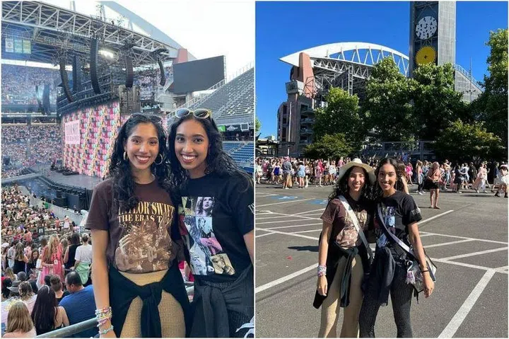 Ms Layla Harris (left, in brown) estimates she spent $4,000 to $6,000 to attend Taylor Swift’s The Eras Tour in Seattle, Melbourne and Singapore. PHOTO: LAYLA HARRIS