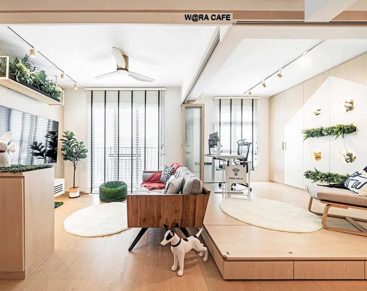 Pendant lights and artificial plants, sourced by Carmen, bring flair and zest into the space.