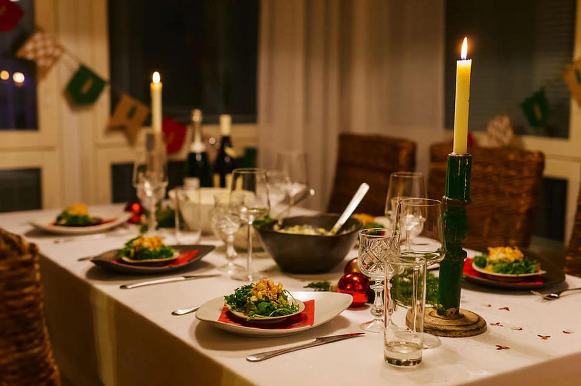 Beautiful table setting for Christmas party or New Year celebration at family home
