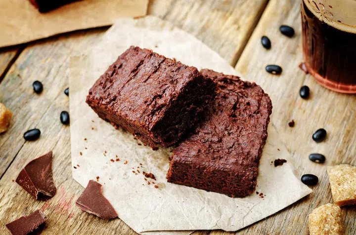 black bean brownies on a wood background. the toning. selective focus