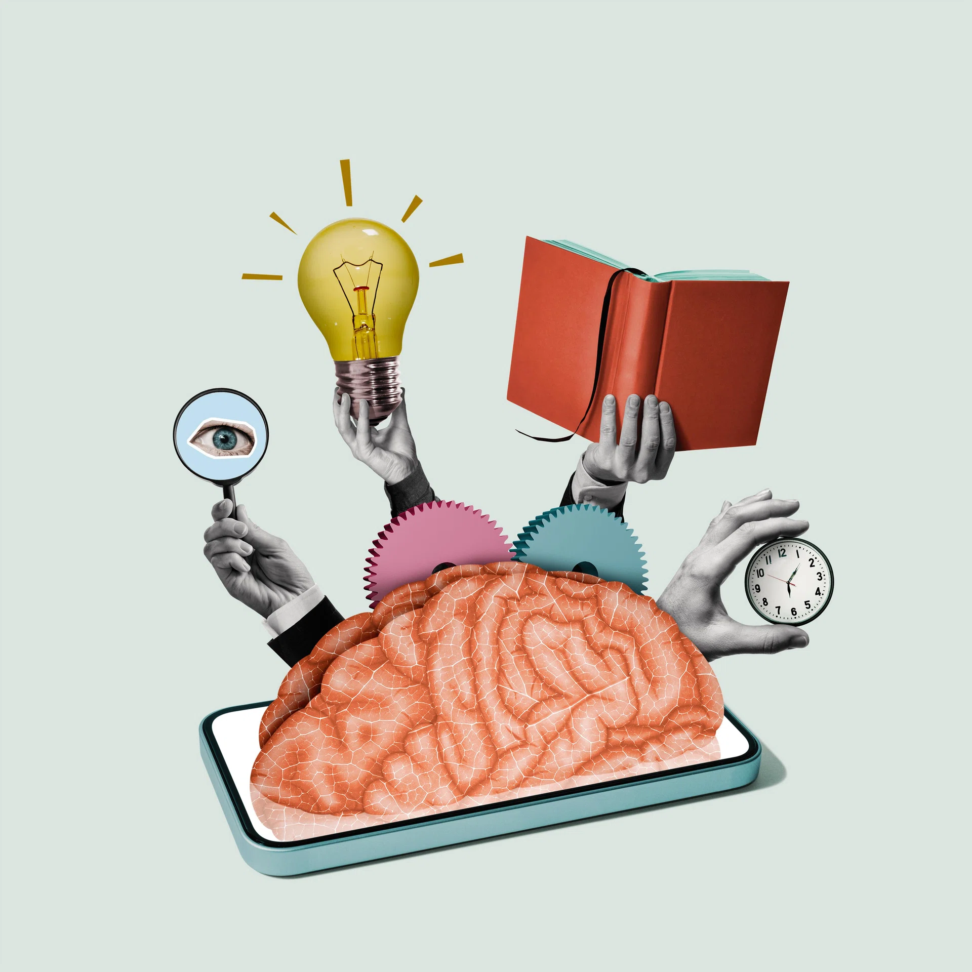 Personal assistant and artificial intelligence technologies. Art collage.