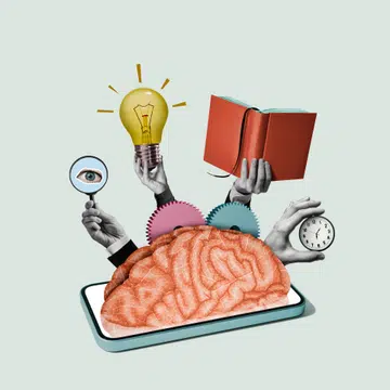 Personal assistant and artificial intelligence technologies. Art collage.