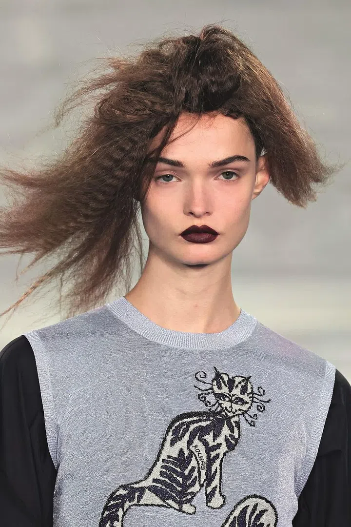 A model’s Beauty close up at Rochas Spring Summer 2023 Women Ready to Wear Fashion Show on September 2022 in Paris, France