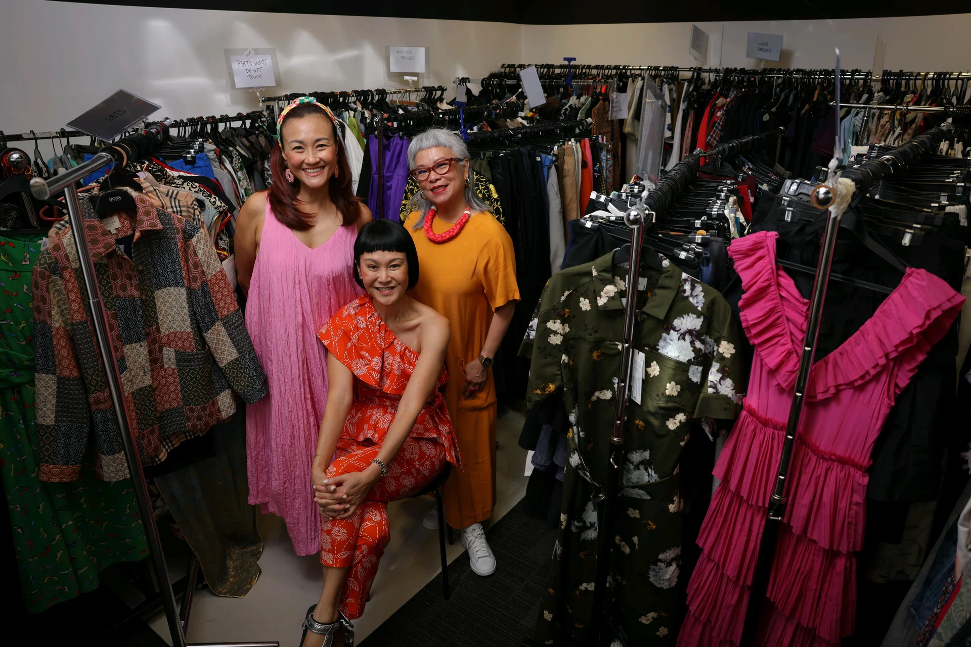 (From left) Petrina Kow, Janice Koh and Pam Oei started Pasar Glamour as a charity bazaar for pre-loved fashion, 24 September 2024. It is holding its final edition this October.