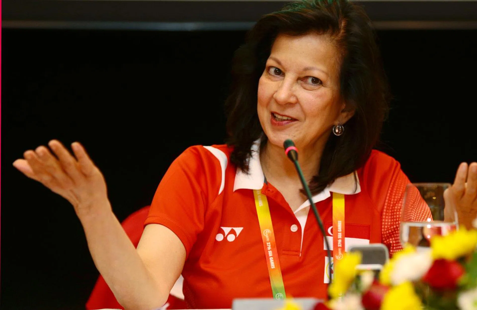 Ms Annabel Pennefather, chef de mission (CDM) for the Singapore contingent at the 2013 South-east Asia (SEA) Games in Myanmar, delivering her end-of- Games report at a media conference at the Thingaha Hotel on 22 December 2013. She described the 108 medals (34 gold - 29 silver - 45 bronze) won as “commendable and something we should celebrate”.