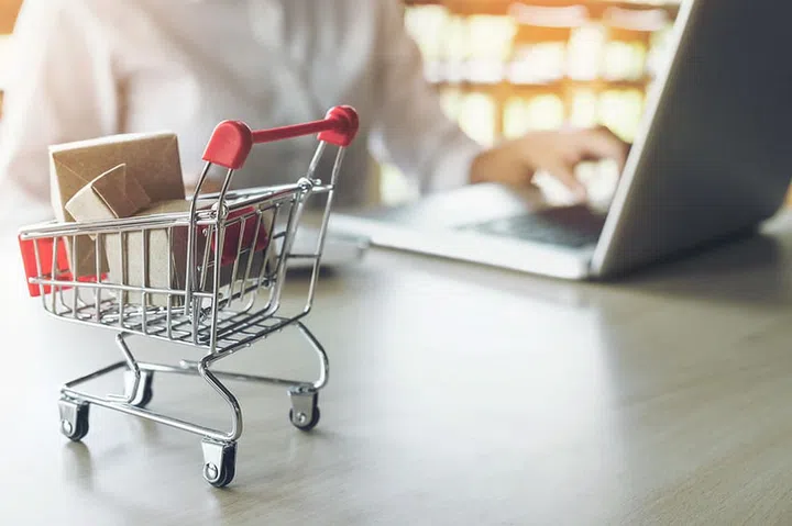 Internet online shopping concept, woman shopping online is a form of electronic commerce from a seller over internet.