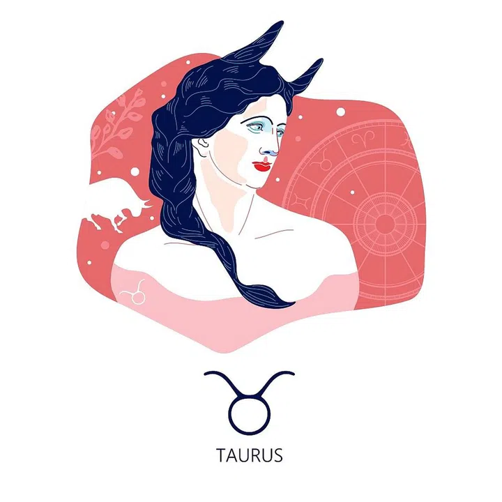 Taurus zodiac sign. The symbol of the astrological horoscope. Vector illustration. Portrait of a girl.