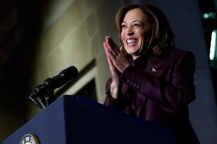 WASHINGTON, DC - DECEMBER 09: U.S. Vice President Kamala Harris delivers remarks at the 2024 Tribal Nations Summit at the Interior Department on December 09, 2024 in Washington, DC. The Summit brings together federal officials and Tribal Nation leaders to discuss issues facing Tribal Nations, including Tribal sovereignty, native health and safety programs, and preservation of ancestral lands and waterways. At the summit President Joe Biden will designate a new national monument, The Carlisle Federal Indian Boarding School National Monument located in Carlisle, Pennsylvania, a former facility for reeducating tribal children. (Photo by Kevin Dietsch/Getty Images)