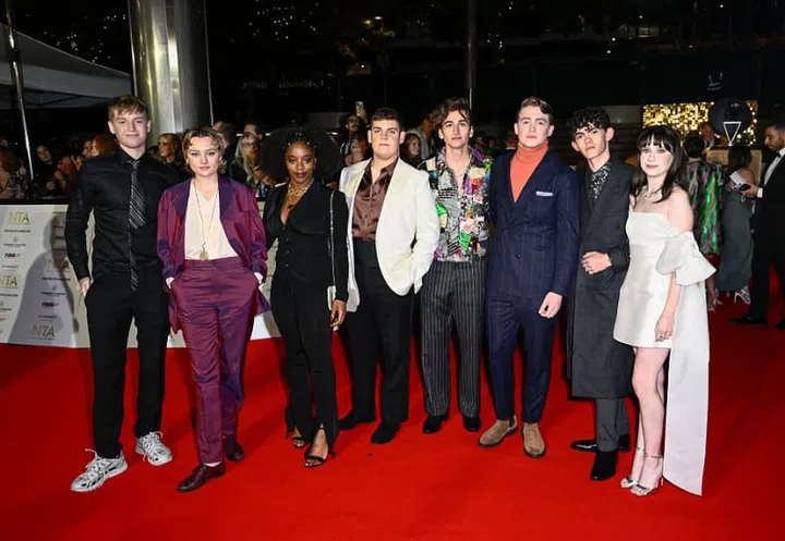 The cast of Netflix’s Heartstopper poses for a photo on the red carpet at the 27th National Television Awards in London on October 13, 2022. Photo: Getty