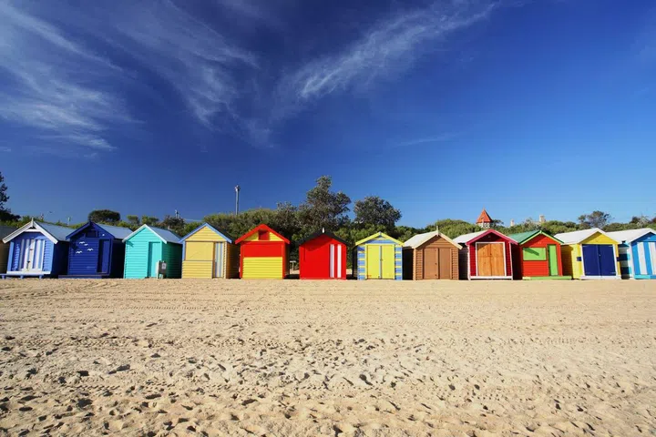 Colorful beach huts at Brighton Beach near Melbourne, Australia