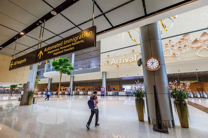 Changi, Singapore - May 15,2018: Changi Airport in Singapore.It is the primary civilian airport for Singapore, and one of the largest transportation hubs in Southeast Asia.