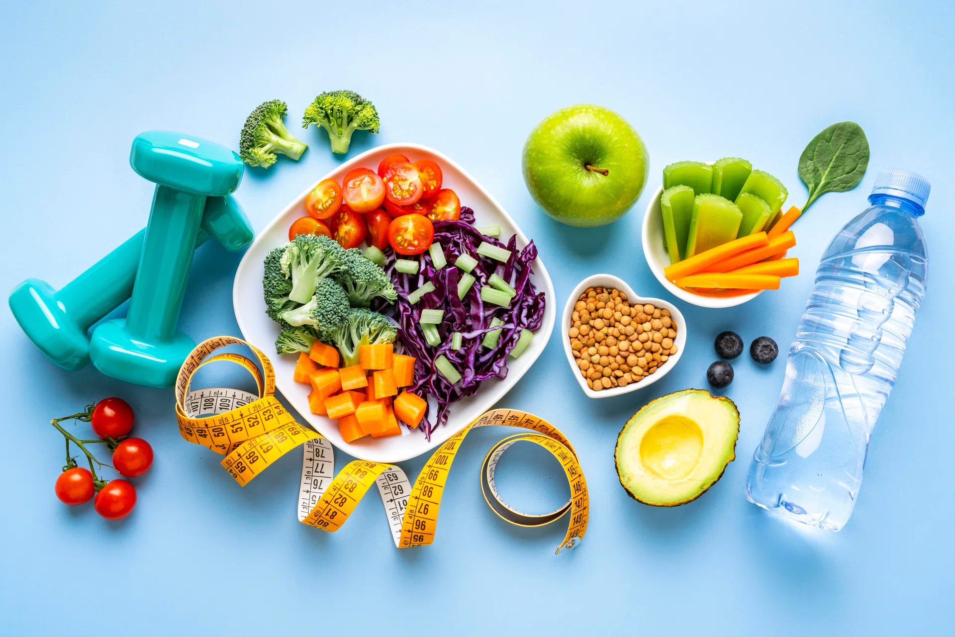 Healthy eating and exercising concept.