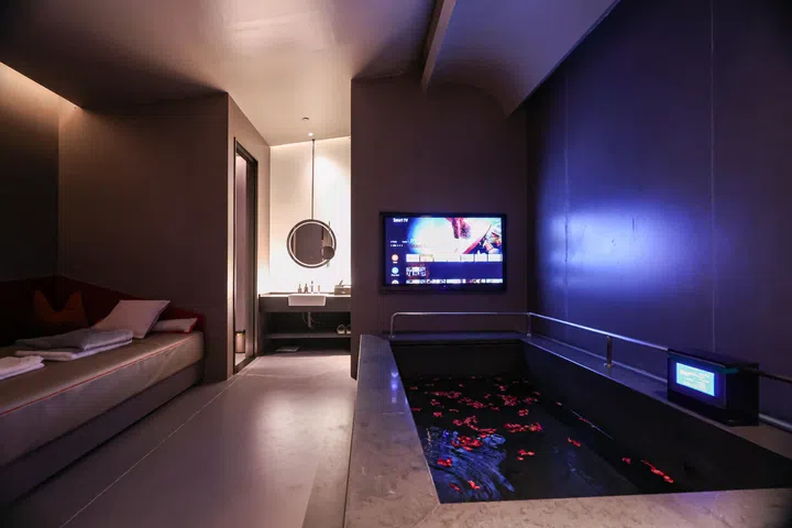 The private soaking rooms at House Bubble, a $45 million Chinese bathhouse complex, at Perennial Business City, on March 16, 2026. 