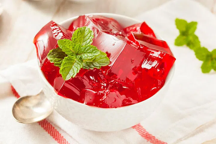 Homemade Red Cherry Gelatin Dessert in a Bowl