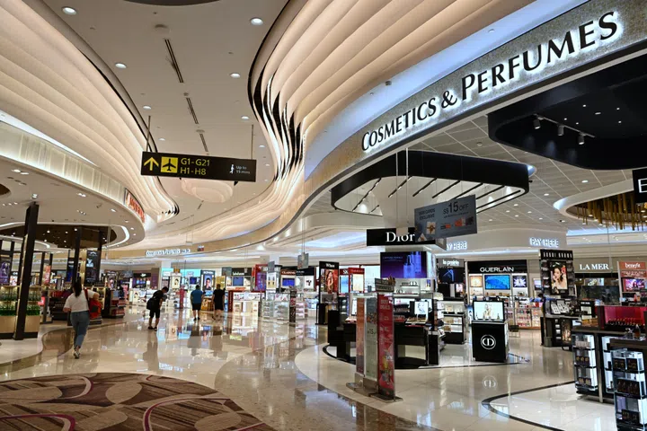 Duty free shops at Changi Airport Terminal 4, 22 March 2023.