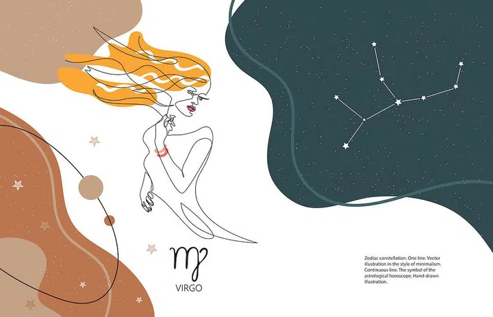 Zodiac background. Constellation virgo. Horizontal banner. One line.