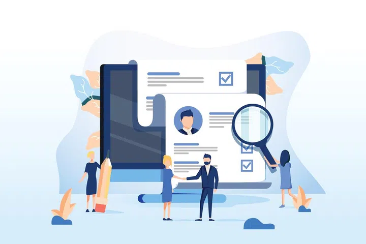 Human Resources, Recruitment Concept for web page, banner presentation, social media, documents cards and posters. Vector illustration HR, hiring, application form for employment, Looking for talent